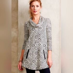 🔸️Anthropologie Postmark Gray & Cream Konya Cowl Neck Tunic Sweater Small